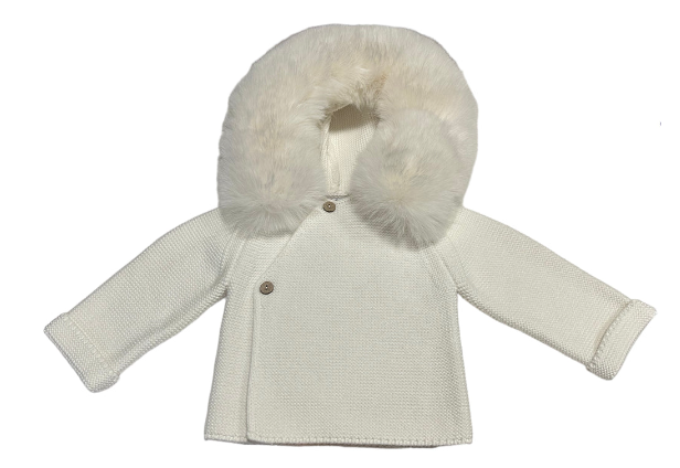 Knit Jacket with Removable Faux Fur- 100% Cotton in Cream – Non(e)such