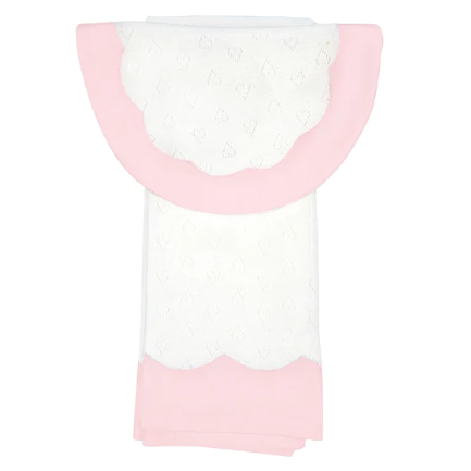 Baby Scalloped Heart Cotton Knit Bib & Burp Set-Pink