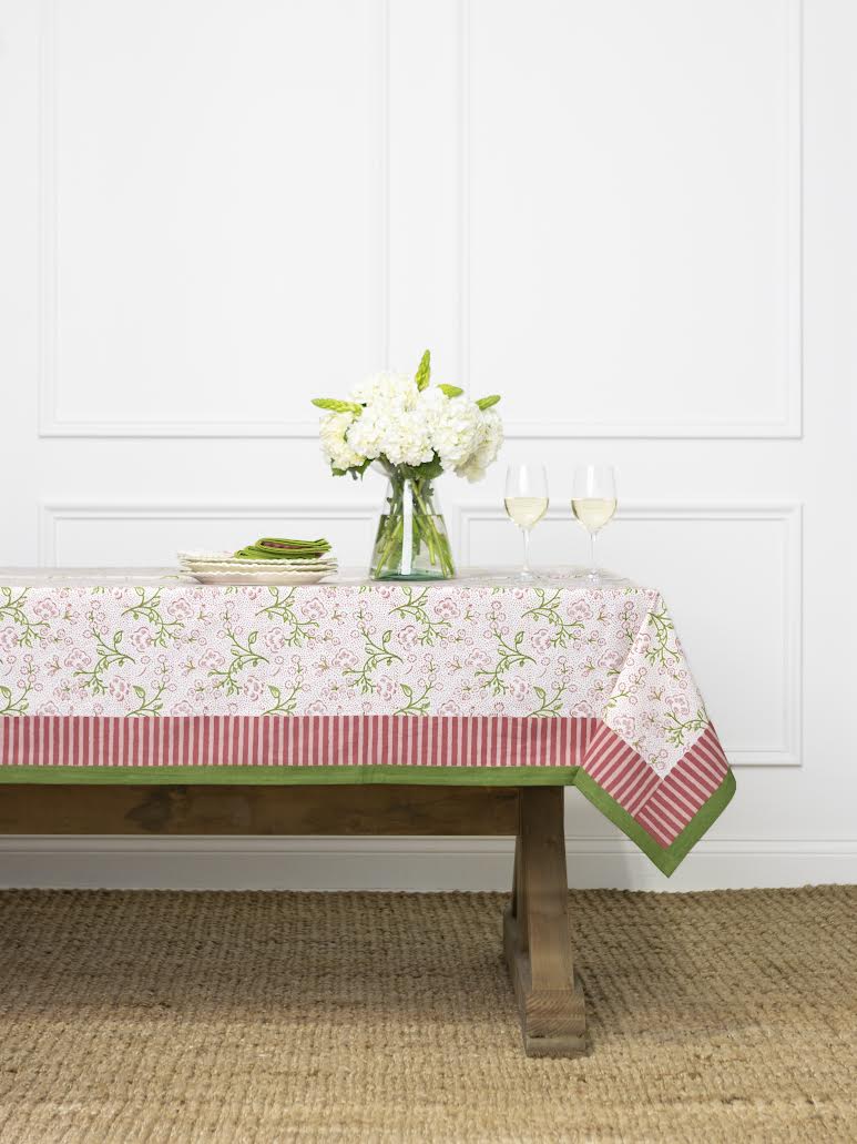 Floral & Berries Pink and Green Tablecloth