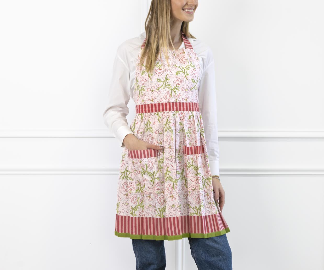 Floral & Berries Pink and Green Apron