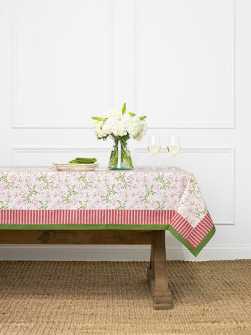 Floral & Berries Pink and Green Tablecloth