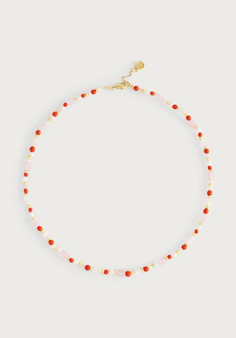 Milos Beaded Necklace, Warm/Muli Pink
