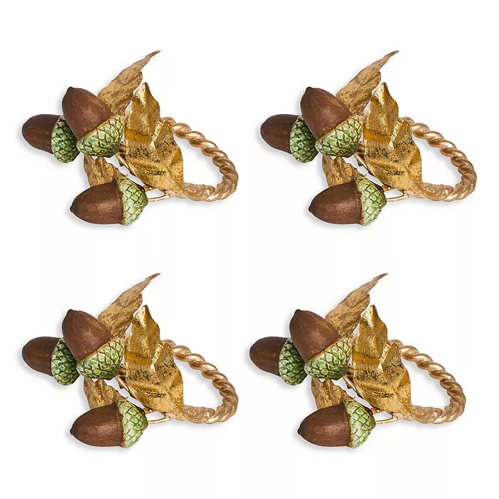Forest Walk Acorn Napkin Ring Set/4 - Multi