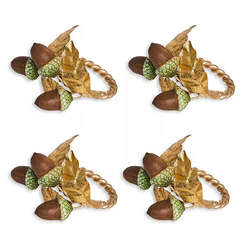 Forest Walk Acorn Napkin Ring Set/4 - Multi