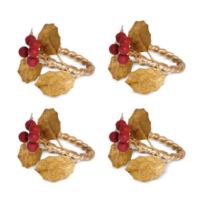 Forest Walk Holly with Berries Napkin Ring Set/4 - Multi