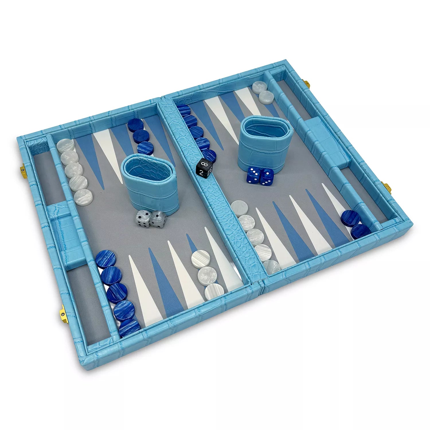 12" Backgammon-Lite Blue Faux Croc