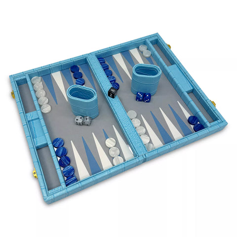 12" Backgammon-Lite Blue Faux Croc