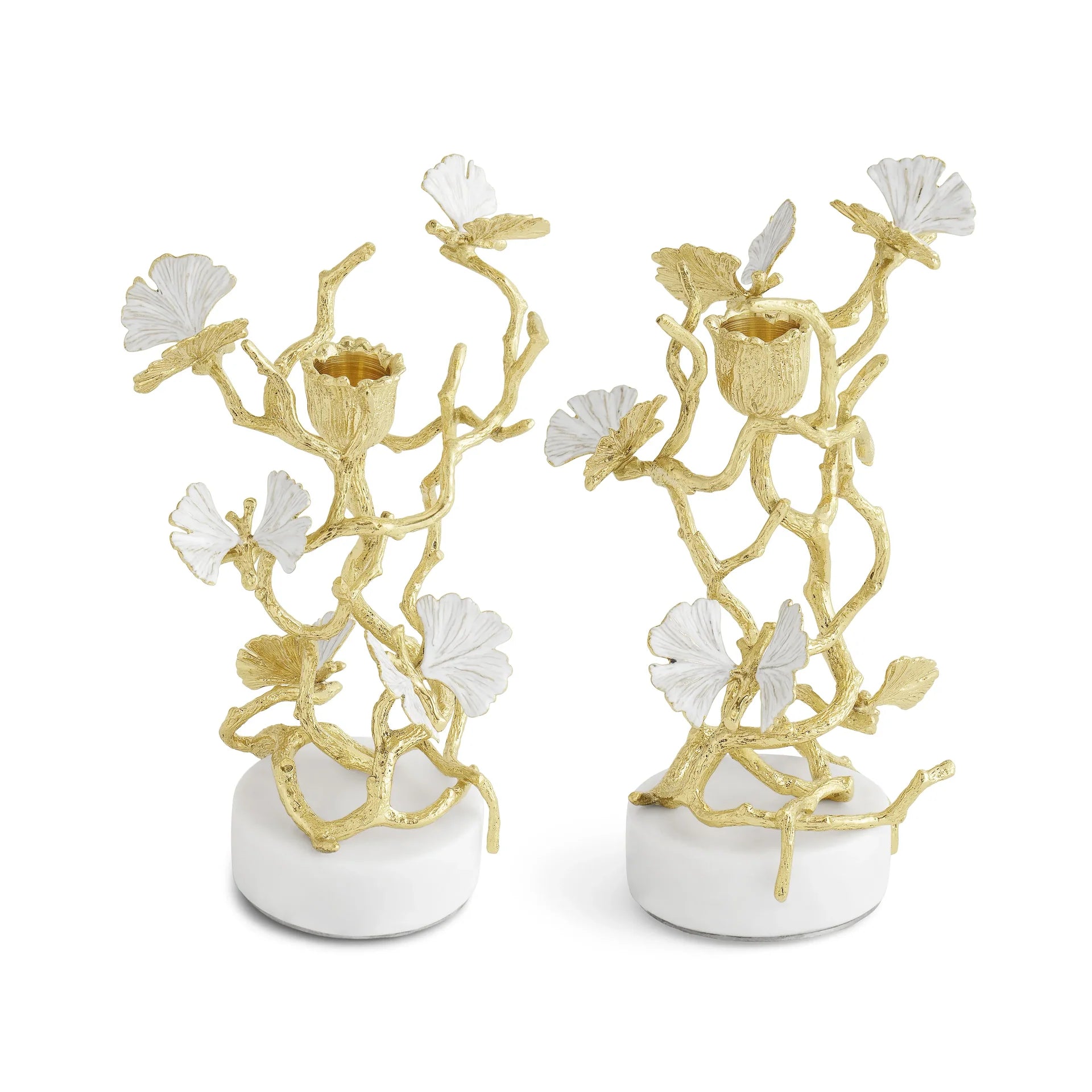 Butterfly Ginkgo Gold Candleholders, Set of 2