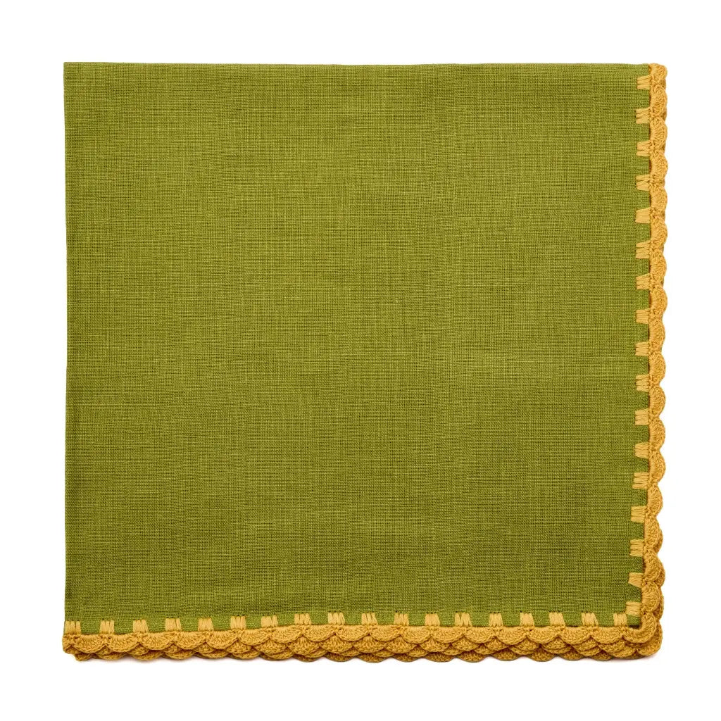 Juliet Embroidered Napkin-Avocado/Gold, Set of Four