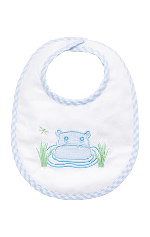 3 Marthas Hippo Applique Basic Bib-Blue