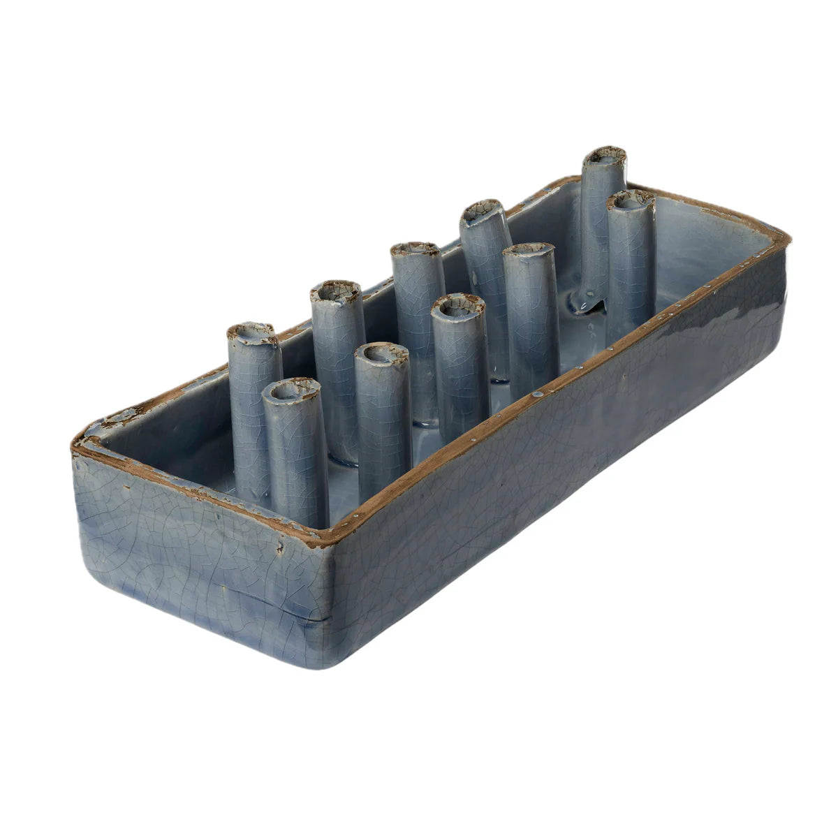Ceramic Boat Tulipiere, Periwinkle, 10 Hole Vase