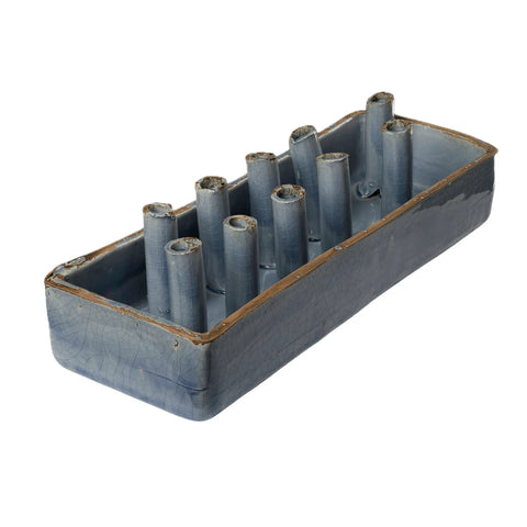 Ceramic Boat Tulipiere, Periwinkle, 10 Hole Vase