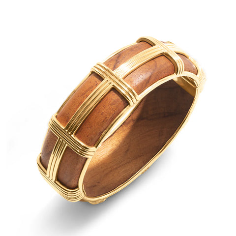 Gaia Hinged Bangle - Teak, S/M