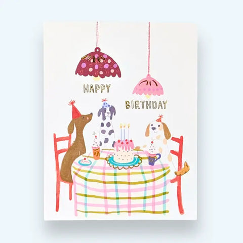 Gold Foil Pups Party Birthday Card
