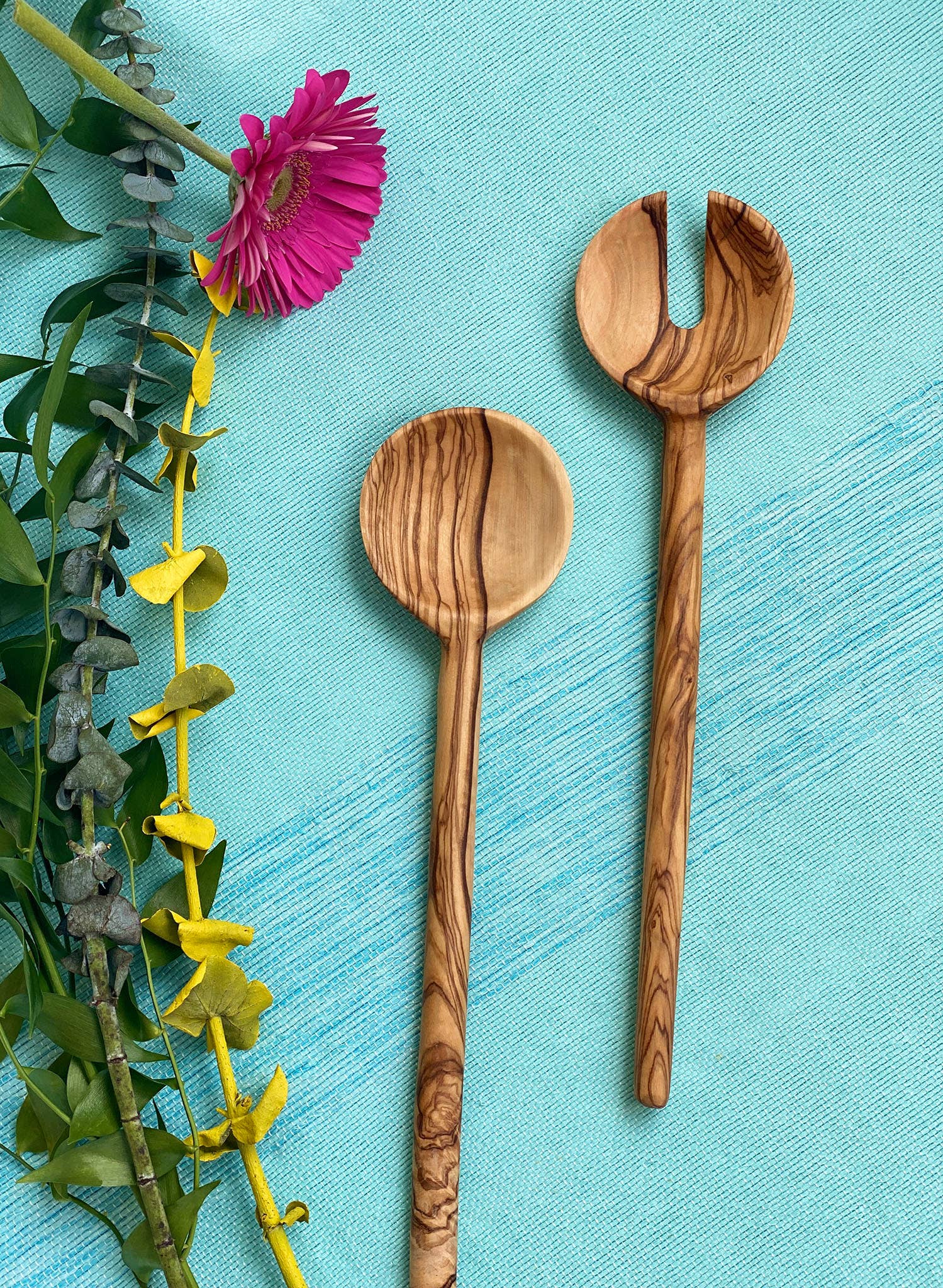 Olive Wood Demi Lune Salad Serving Set