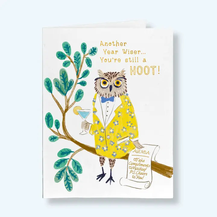 Happy Birthday Card - Gold Foil Dapper Owl & Martini