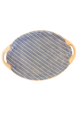 Small Oval with Handles Herringbone Cobalt