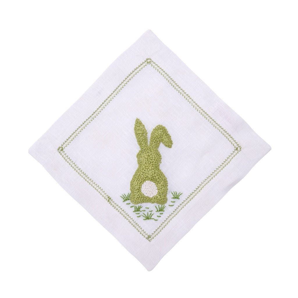 Cottontail Embroidered Cocktail Napkin-Green-Set of 4
