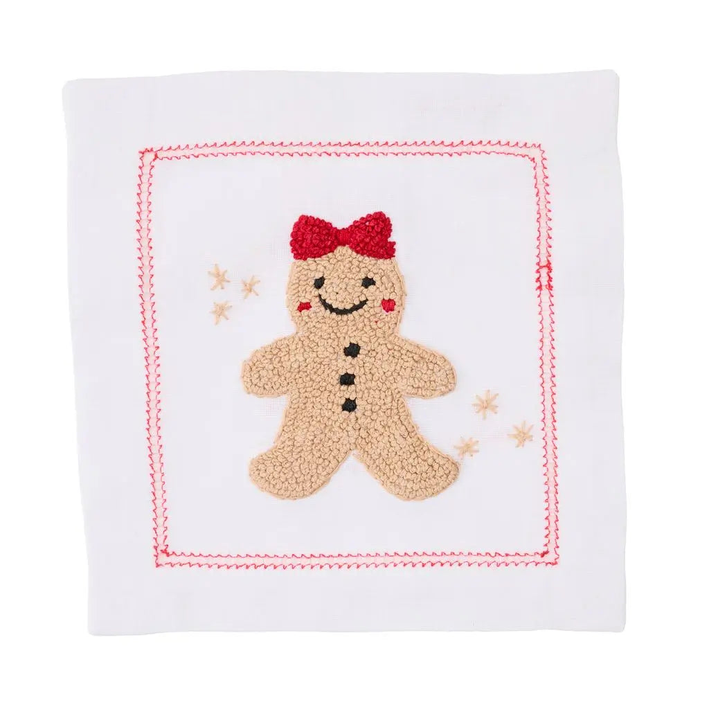 Gingerbread Girl Embroidered Cocktail Napkin-Set of 4