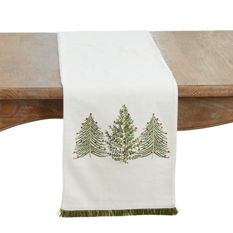 Christmas Trees Runner with Fringe Trim