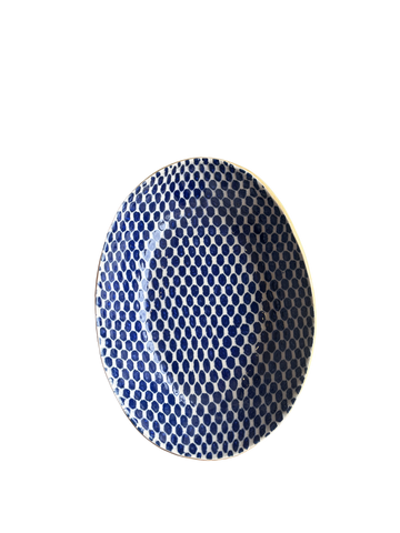 Medium Nested Oval Bowl Dot Cobalt