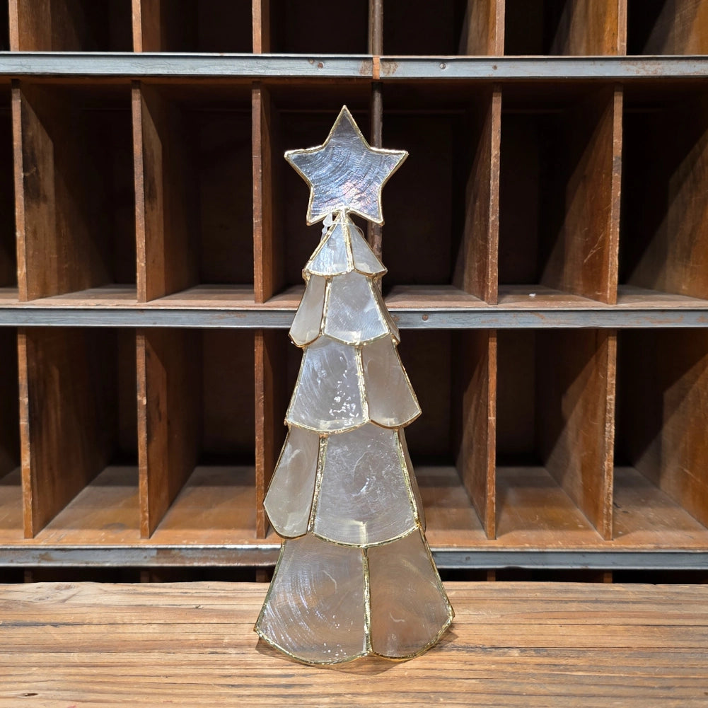 Capiz Layered Tree With Star-Natural, 9 inch