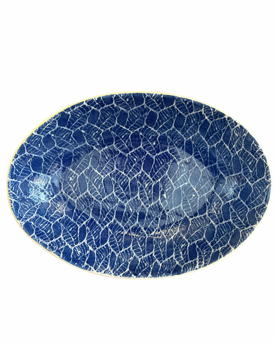 Large Nested Oval Bowl in Foliage Cobalt