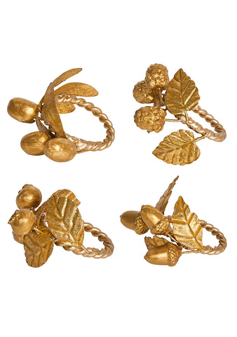 Forest Walk Leaf Napkin Ring Assorted Set/4 - Gold