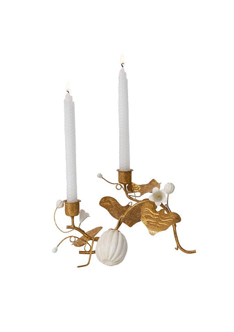 Forest Walk Pumpkin & Vine Double Candlestick Holder - Gold