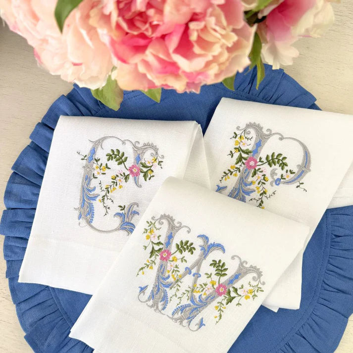 Heritage Floral Monogram Linen Towel