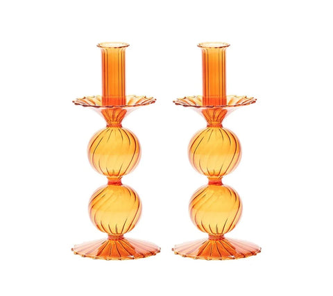 Bella Short Candle Holder in Amber, Set of 2