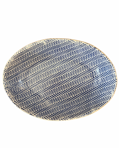 Medium Nested Oval Bowl in Herringbone Cobalt