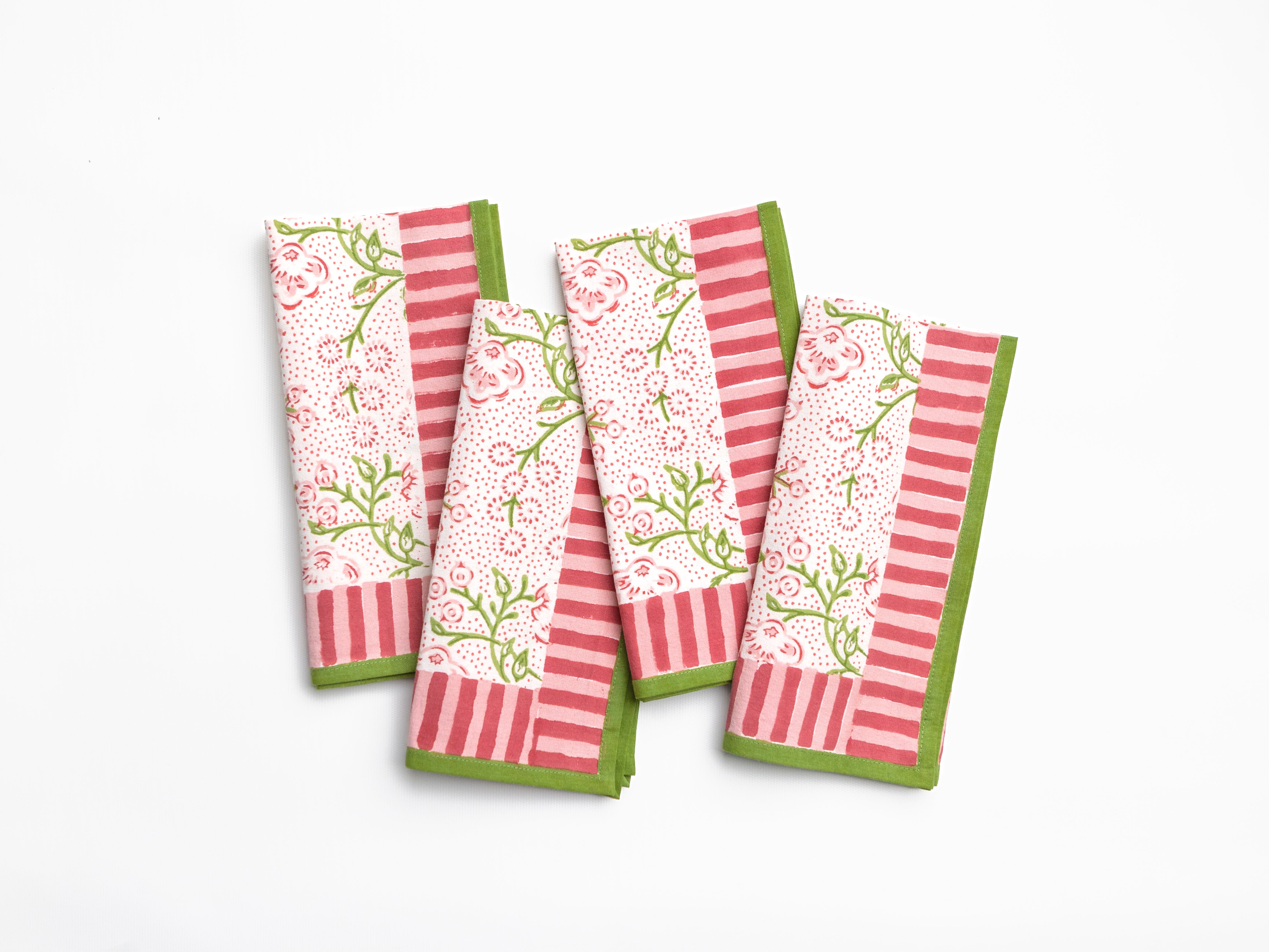 Floral & Berries Pink and Green Napkin-Set of Four