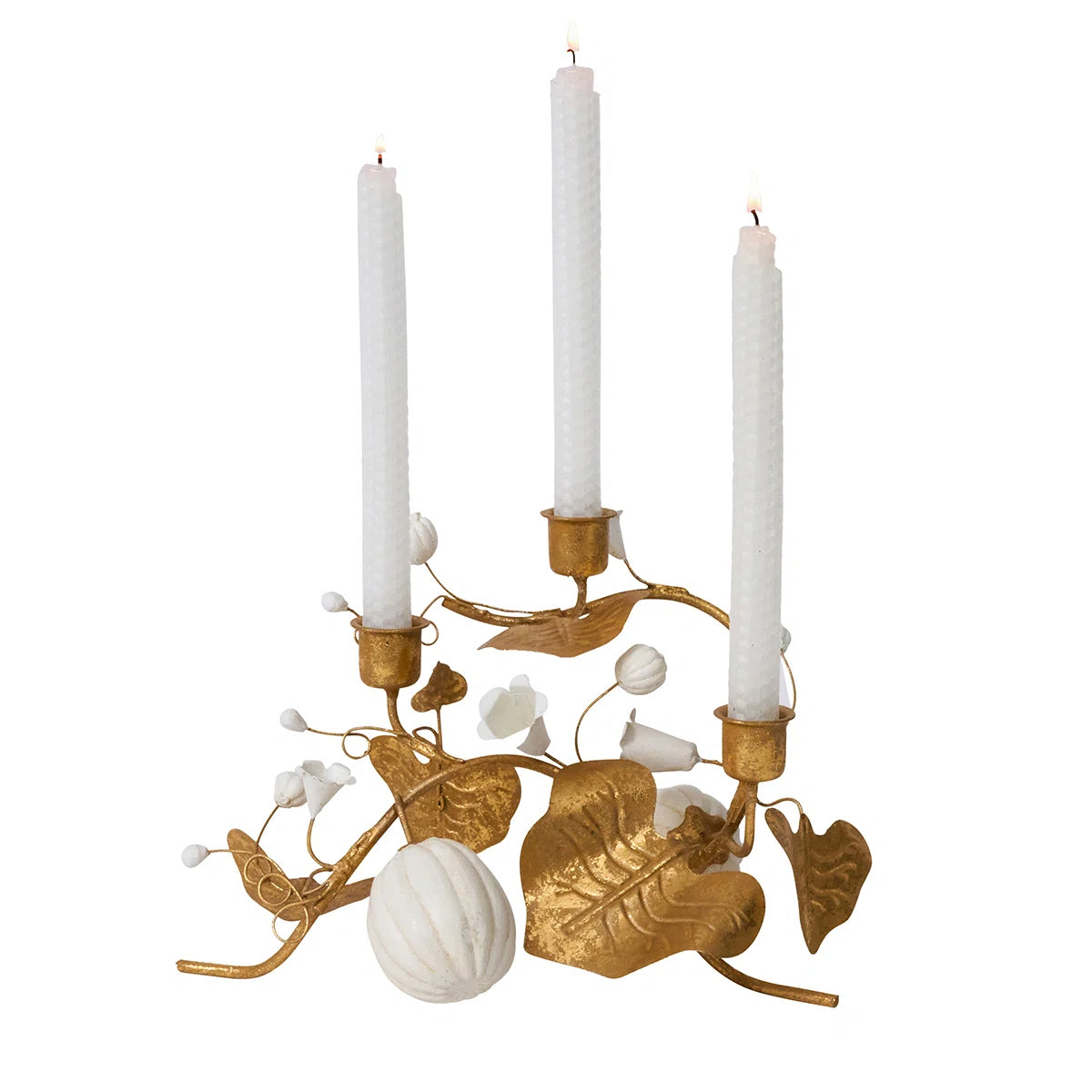 Forest Walk Pumpkin & Vine Triple Candlestick Holder - Gold