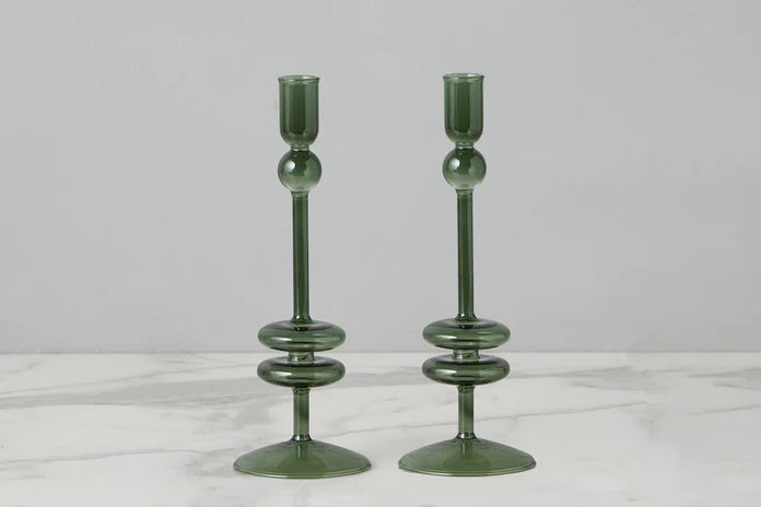 Spruce Glass Candlestick Pair, Medium