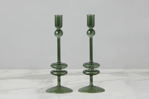 Spruce Glass Candlestick Pair, Medium
