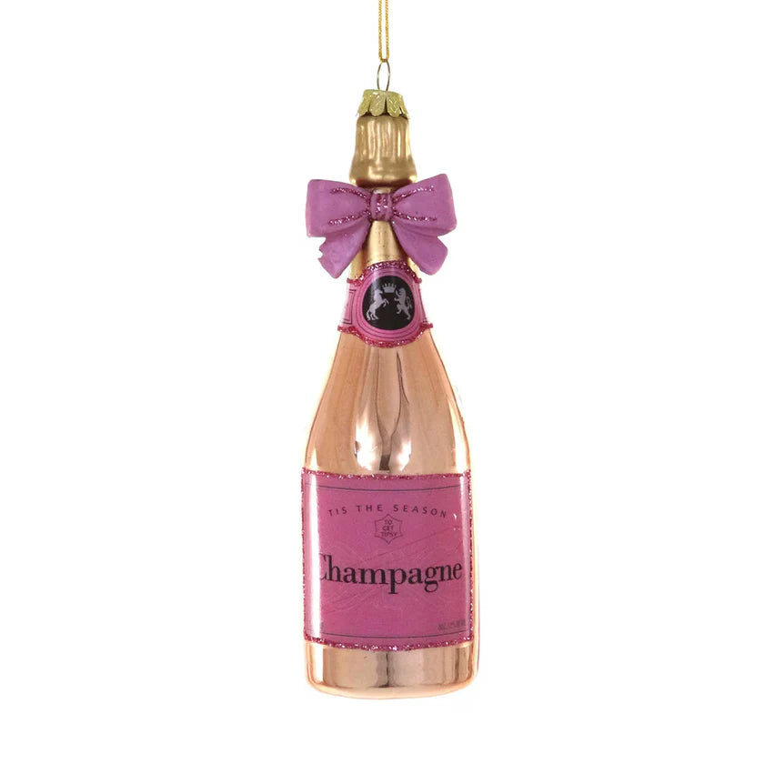 Champagne with Pink Bow Ornament
