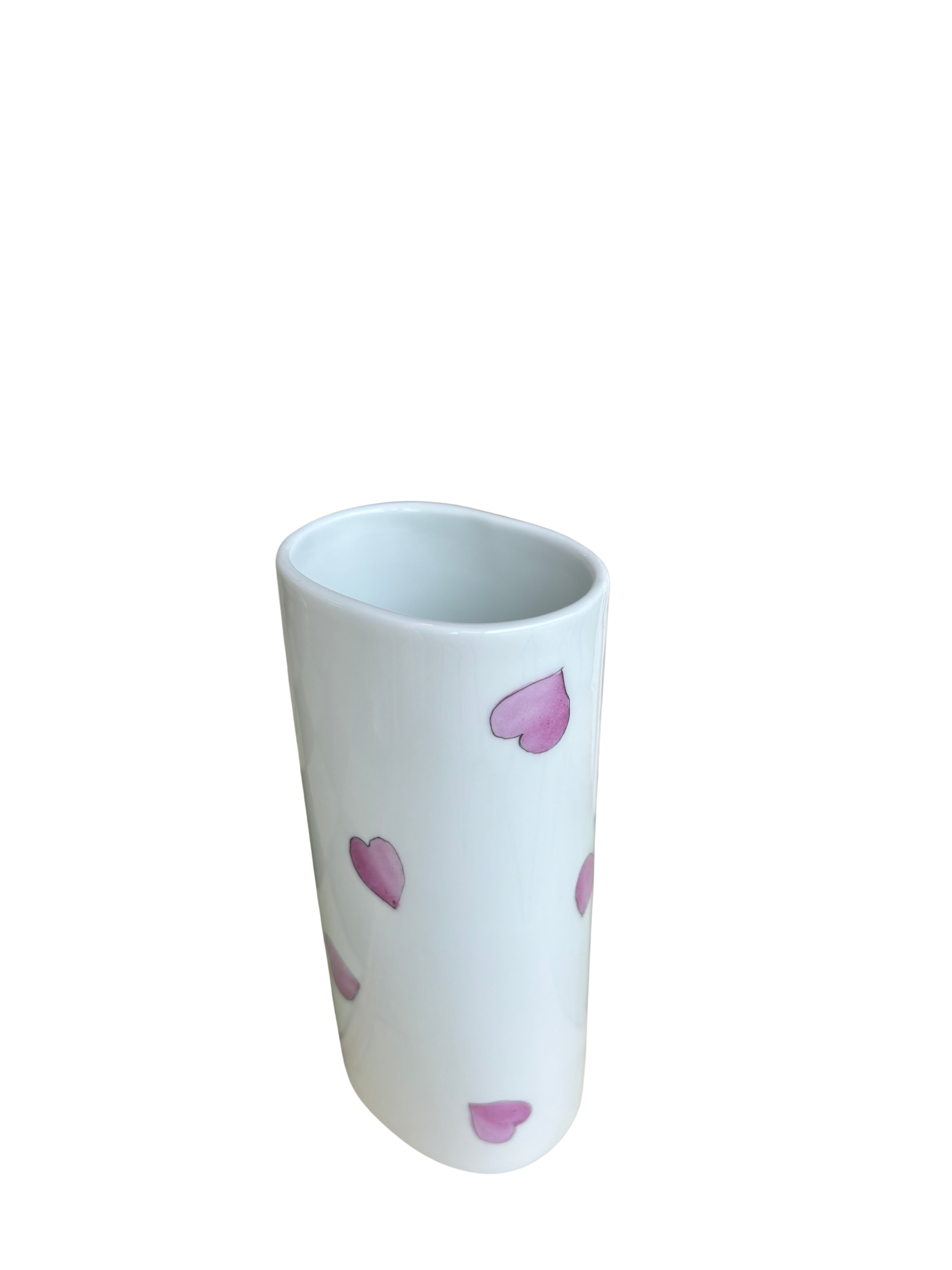 Hand Painted Heart Vase-Pink