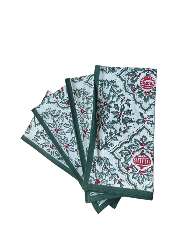Holly & Ornament Napkin-Set of 4