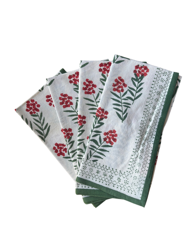 Phlox Red & Green Napkin-Set of 4