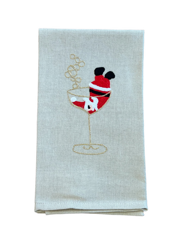 Santa Champagne Embroidered Kitchen Towel