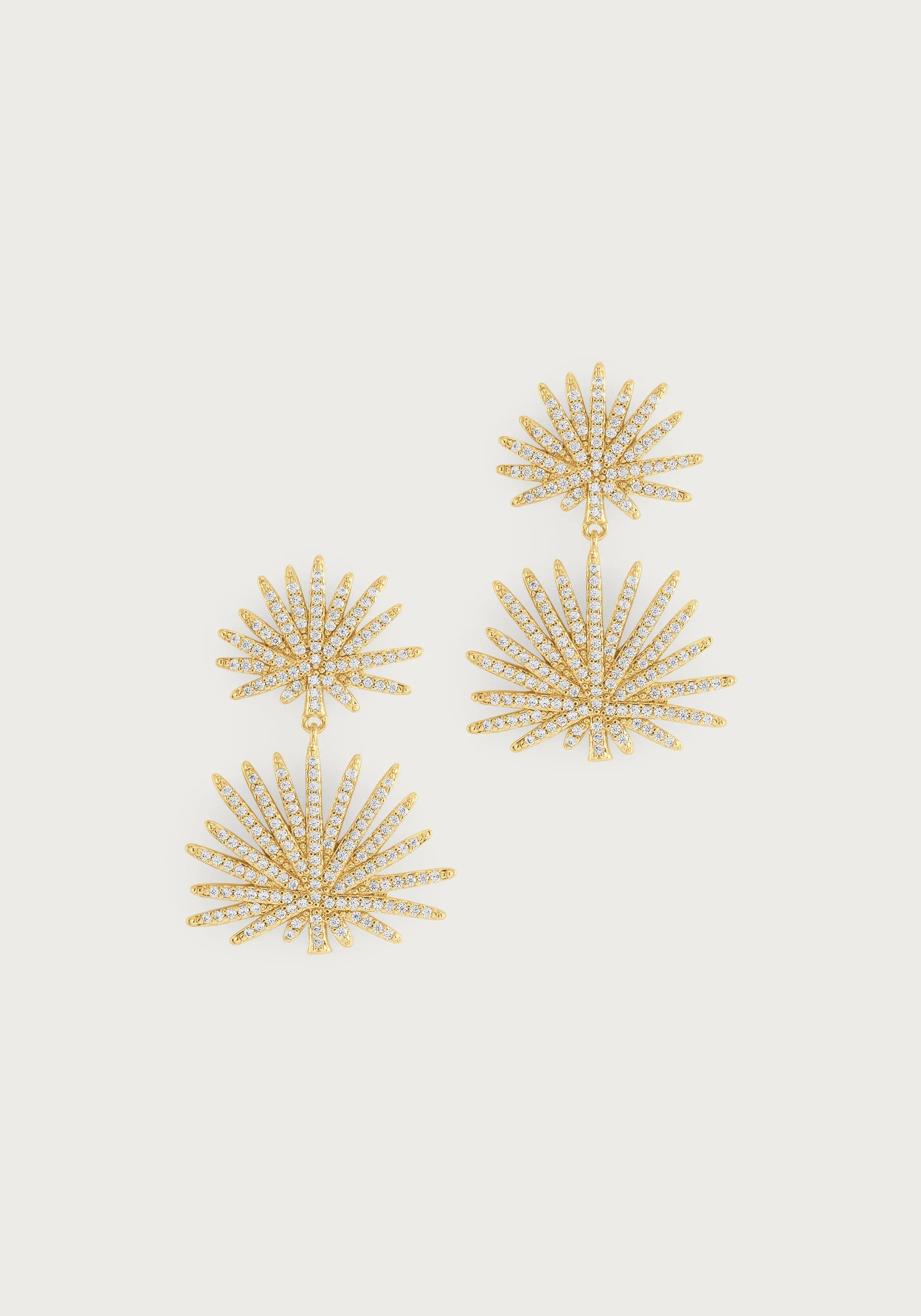 Palm Pave Double Fan Palm Earrings, Gold