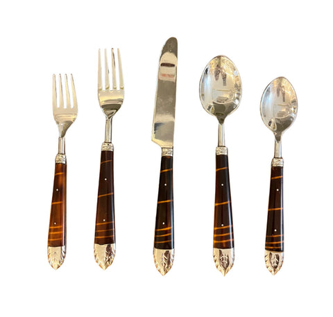 Zebrawood Brown and Silver 5pc Place Setting