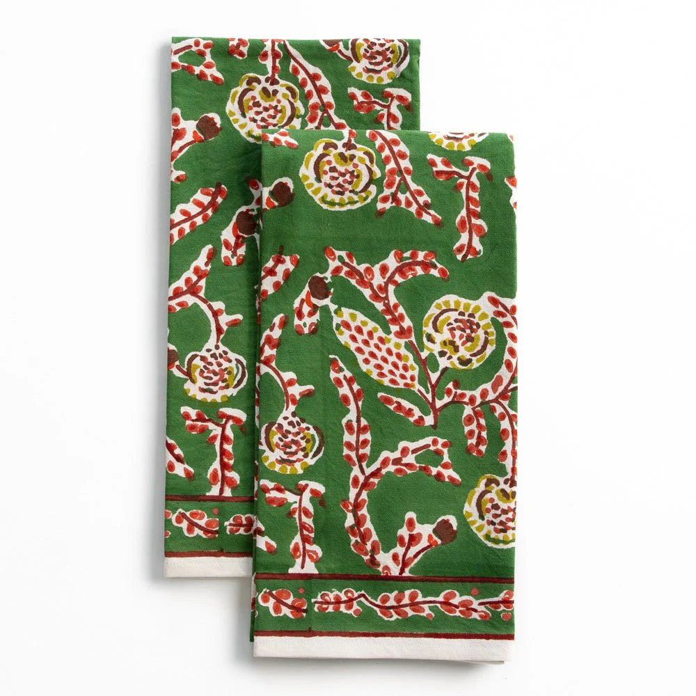 Climbing Dahlia Emerald Green Tea Towel Set of 2