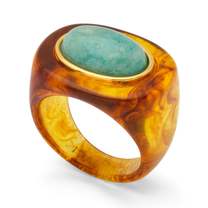 Tortoise Shell and Amazonite Ring