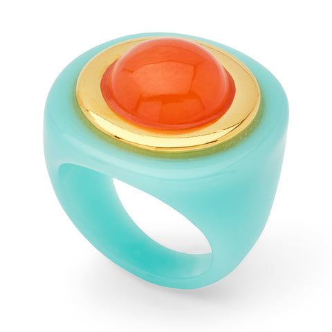 Turquoise Resin Orange Quartz Ring