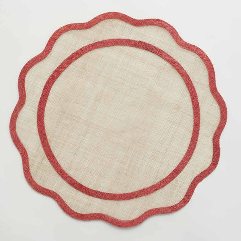 Deep Red Scalloped Rice Paper Placemat | Set of 4