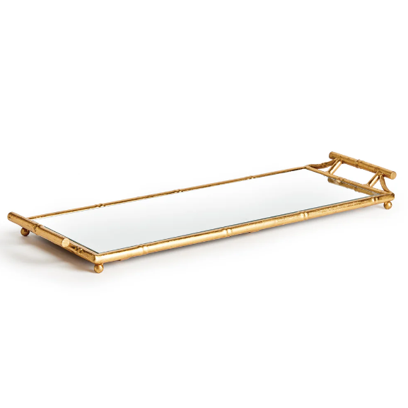 Daphne Narrow Mirrored Tray With Handles