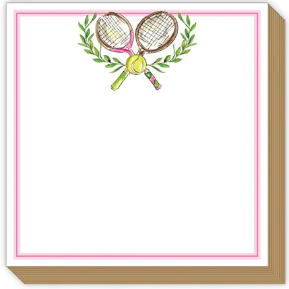 Mini Luxe Notepad Handpainted Pink Tennis Rackets with Laurel