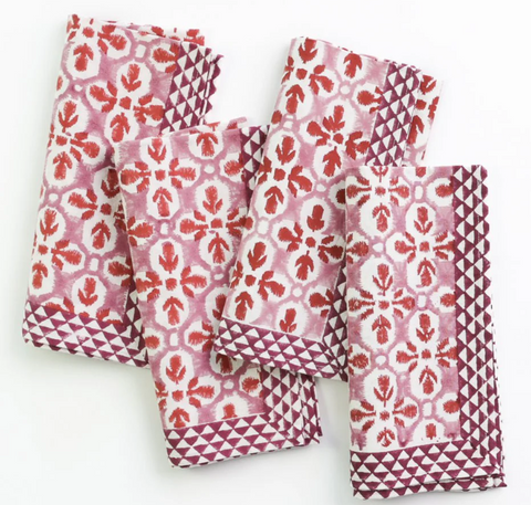 Pomegranate Fleur de Lis Rose Napkins Set of 4